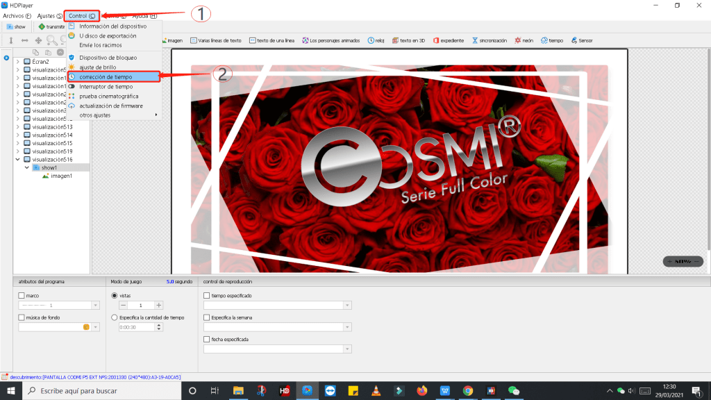 Cosmi HD Player cambio de hora equipos full color