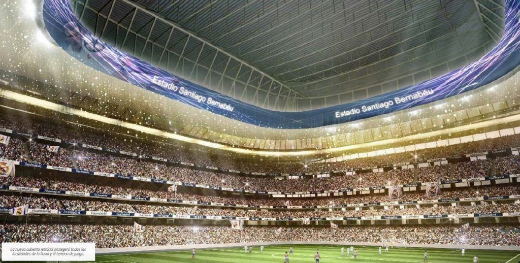 Videomarcadores deportivos Led. Imagen videomarcador 360 grados del estadio santiago bernabeu