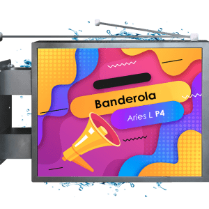 Banderola publicitaria LED Aries P4 L exterior full color con diseño estanco y soporte de pared metálico.