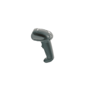 Pistola de escaneo ergonómica gris oscuro para lectura de códigos de barras en kioskos y puntos de venta.