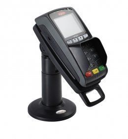 Soporte para TPV ajustable negro mate con base redonda para terminal de pago y accesorio kiosko.