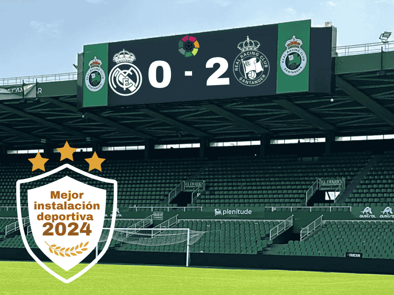 Pantalla LED en el estadio Racing de Santander, galardonada como mejor instalación deportiva.