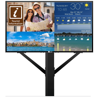 Monoposte digital informativo con pantalla LED para publicidad y datos urbanos.